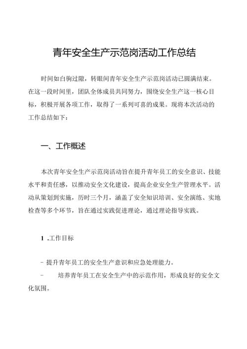 青年安全生产示范岗活动工作总结.docx