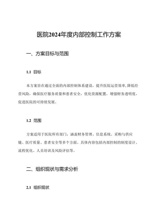 医院2024年度内部控制工作方案.docx