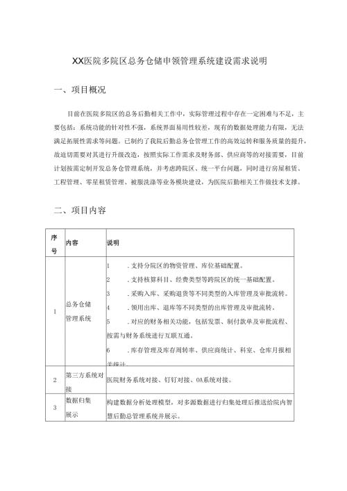XX医院多院区总务仓储申领管理系统建设需求说明.docx