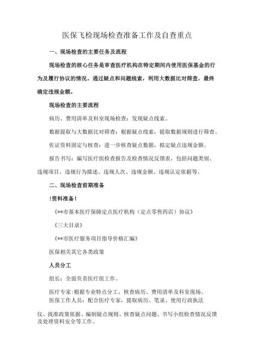 医保飞检现场检查准备工作及自查重点.docx