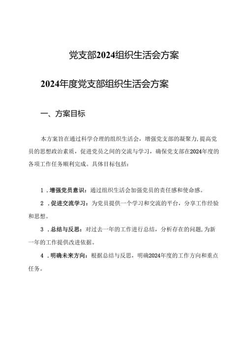 党支部2024组织生活会方案.docx
