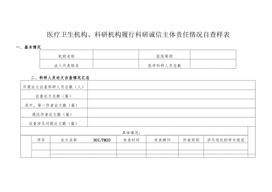 医疗卫生机构、科研机构履行科研诚信主体责任情况自查样表2-5-10.docx_第1页