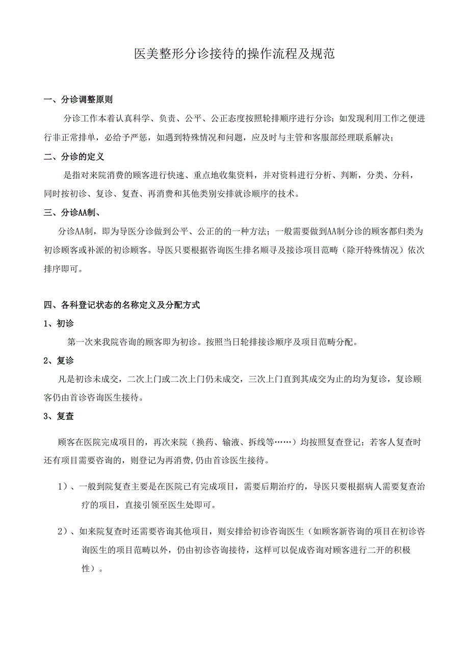 医美整形分诊接待的操作流程及规范.docx_第1页