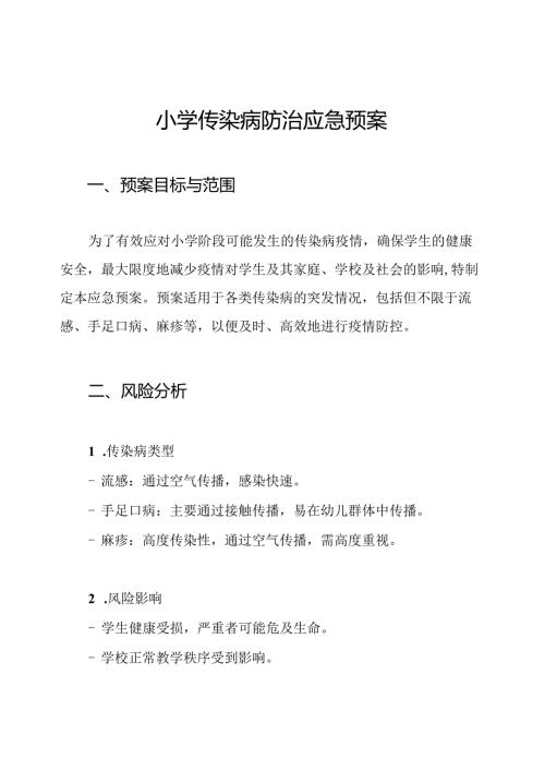 小学传染病防治应急预案.docx