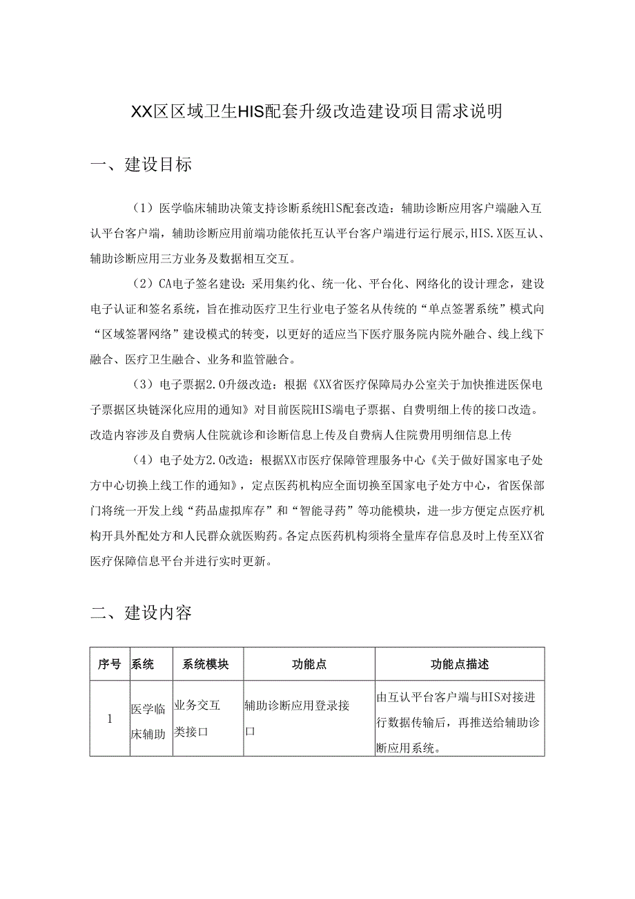 XX区区域卫生HIS配套升级改造建设项目需求说明.docx_第1页