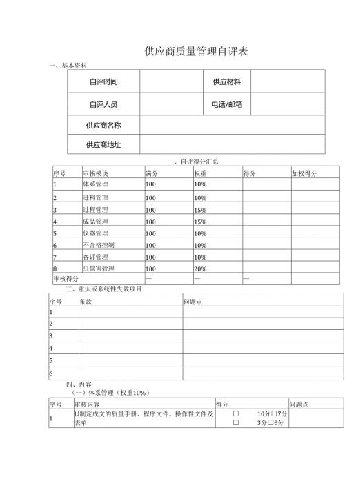 供应商质量管理自评表.docx