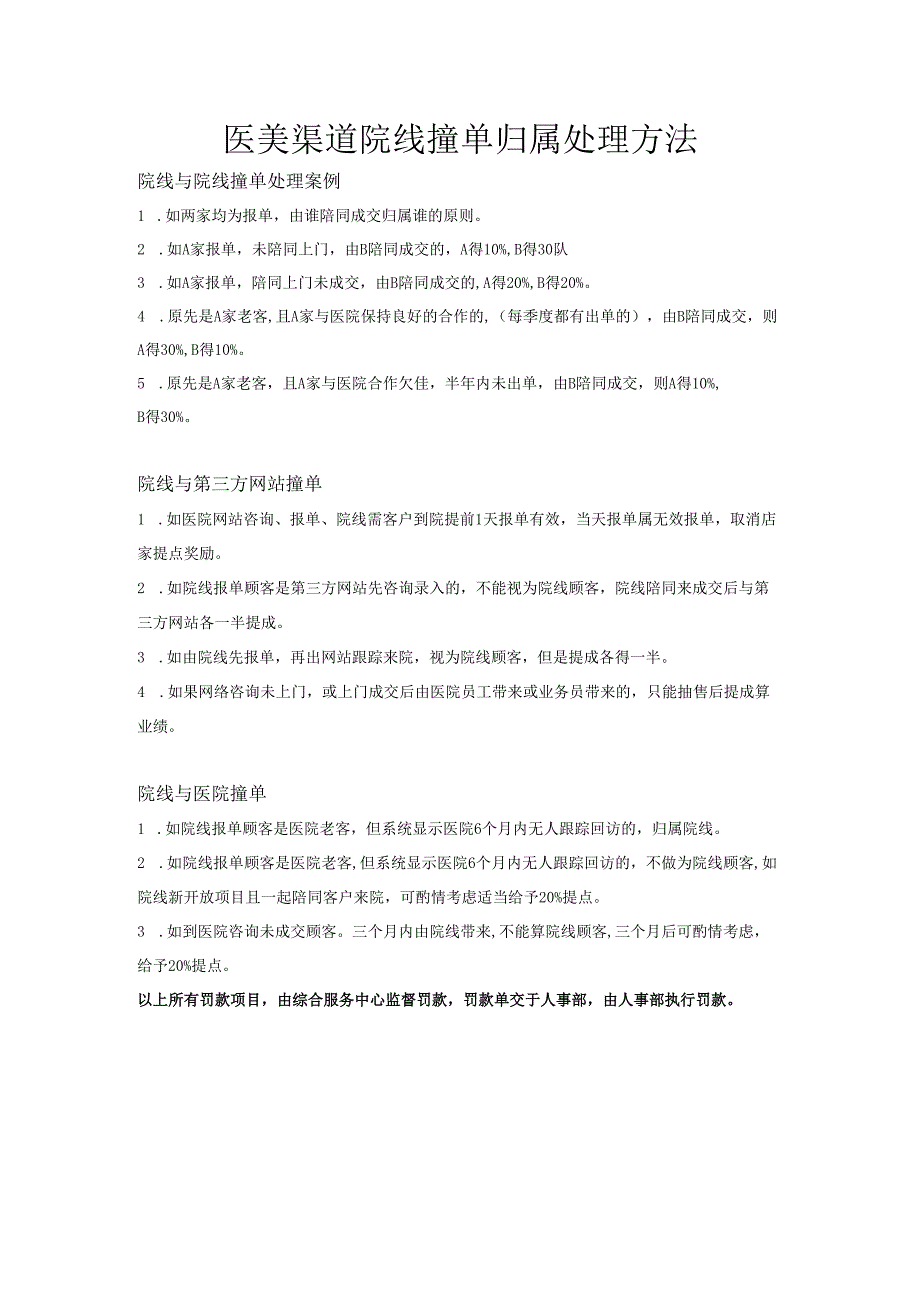 医美市场渠道院线撞单归属处理方法制度.docx_第1页