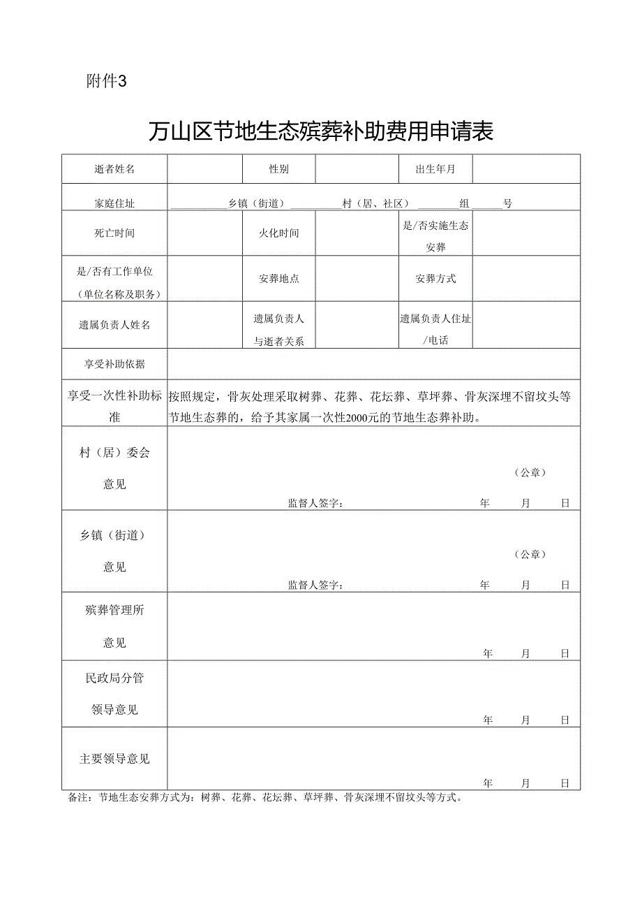 万山区节地生态殡葬补助费用申请表.docx_第1页