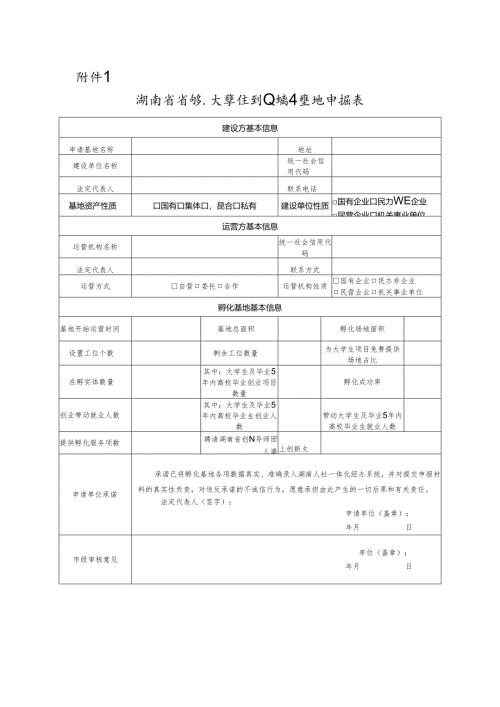 湖南省省级大学生创业孵化基地申报表.docx