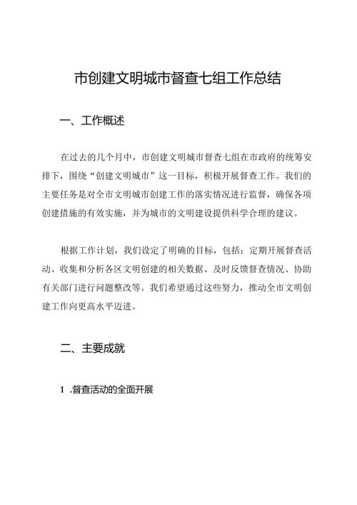市创建文明城市督查七组工作总结.docx