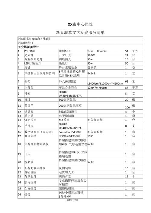 XX市中心医院新春联欢文艺竞赛服务清单（2025年）.docx