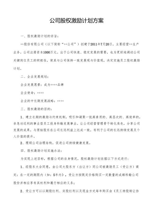 民营股份公司股权激励方案.docx