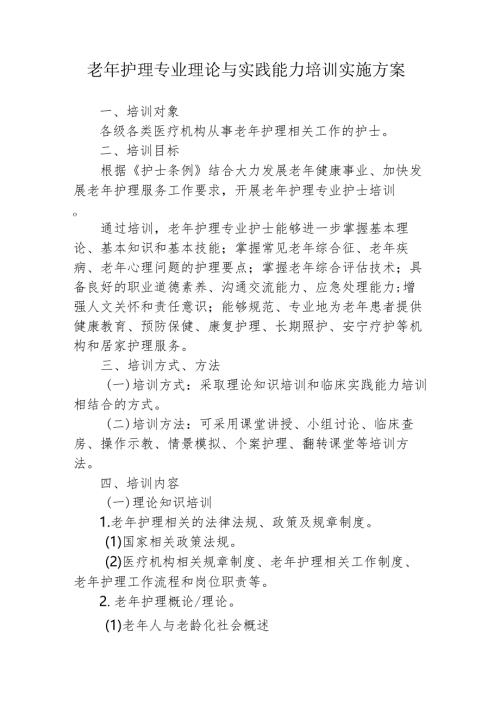 老年护理专业理论与实践能力培训实施方案.docx