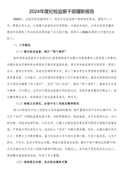 2024年度纪检监察干部履职报告.docx