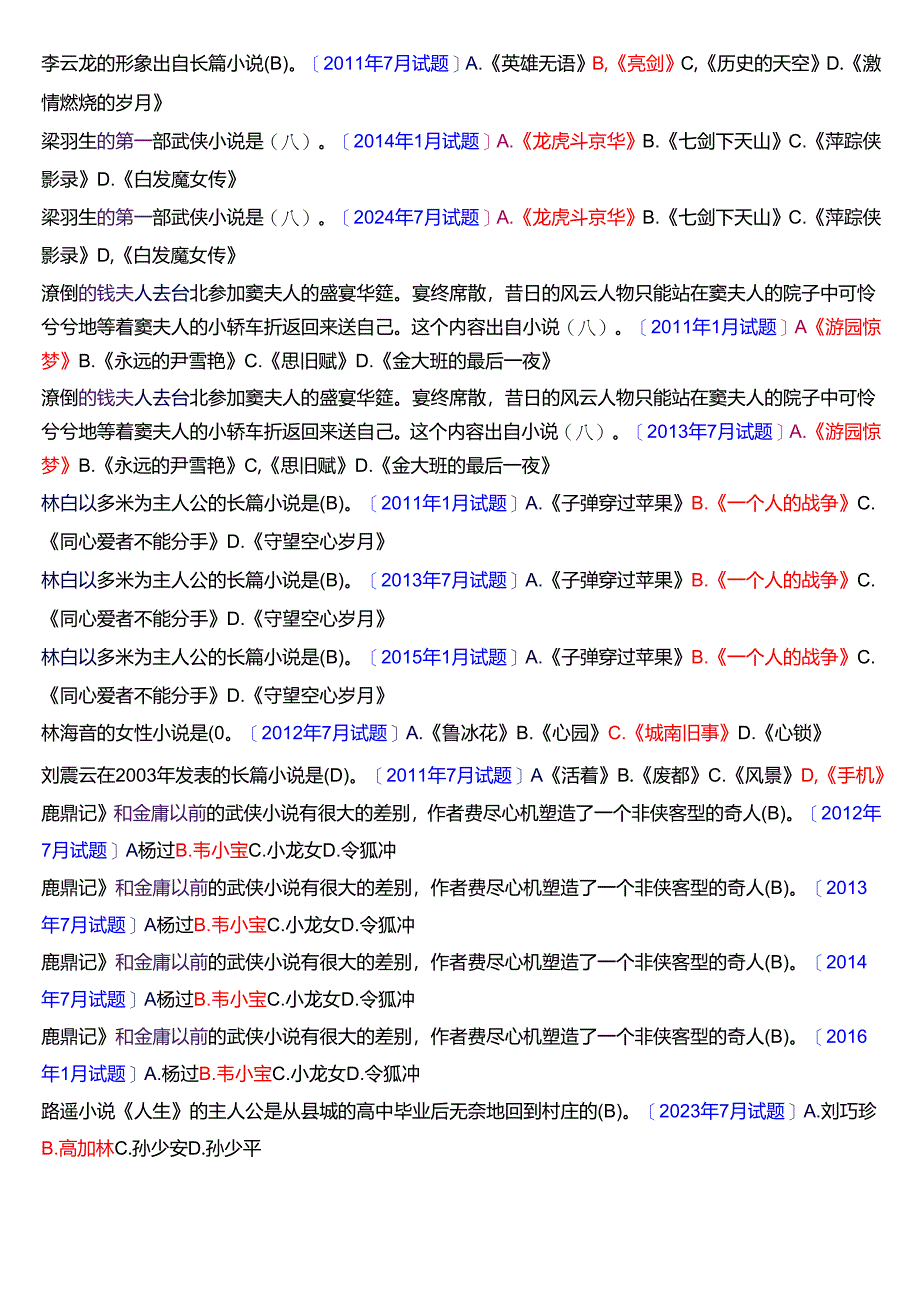 国家开放大学汉语言文学本科《中国当代文学专题》期末纸质考试第一大题单项选择题库[2025春期版].docx_第1页