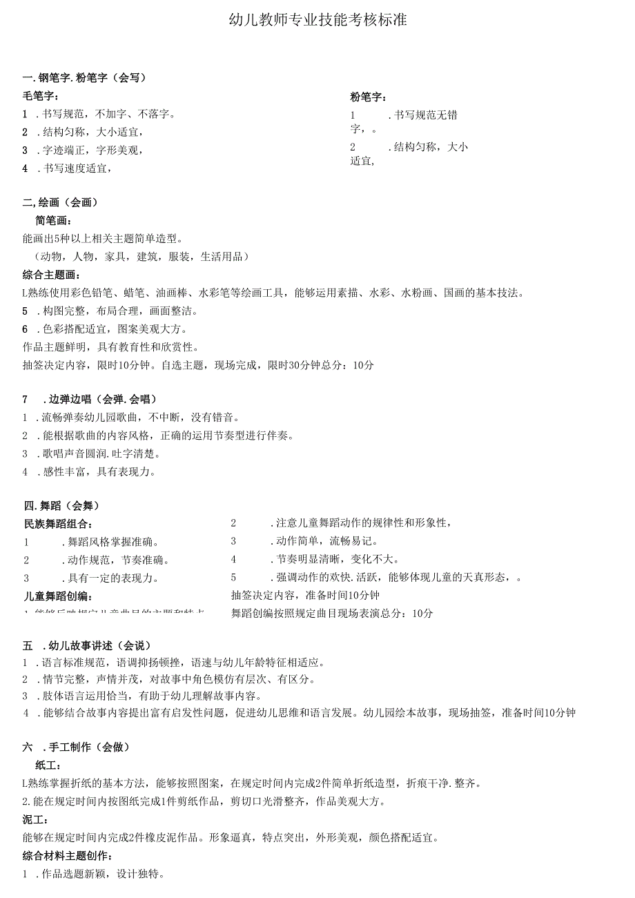 幼儿教师专业技能考核标准.docx_第1页