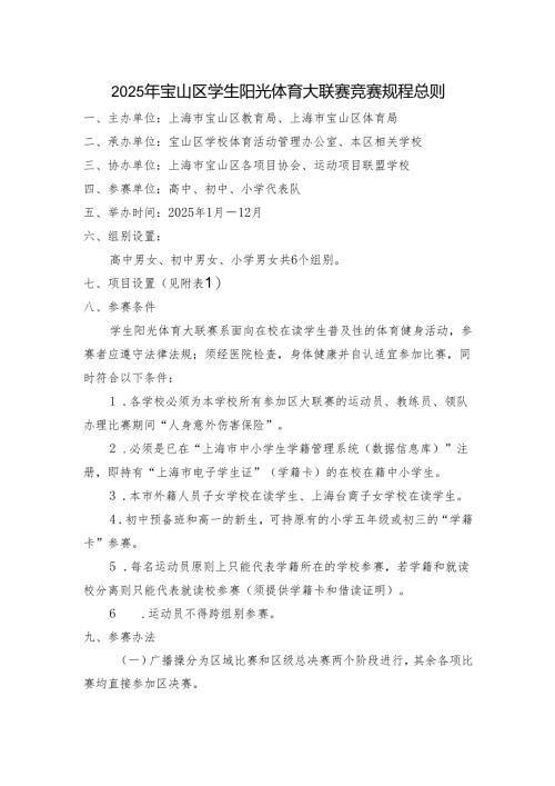 2013年上海市学生阳光体育大联赛规程总则.docx