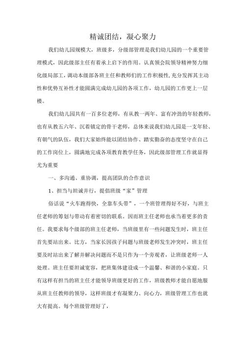 幼儿园教师队伍建设交流材料 精诚团结凝心聚力.docx