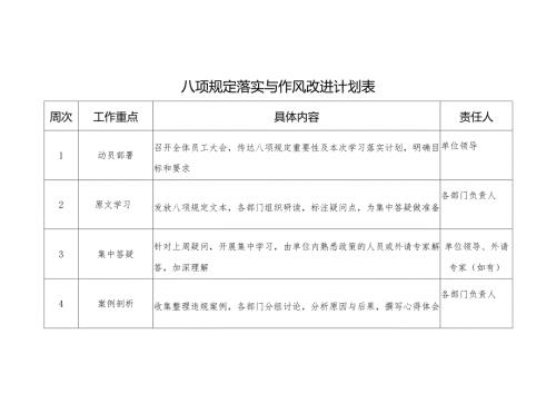 2025年中央八项规定落实与作风改进计划表格.docx