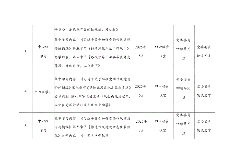 2025党支部深入贯彻八项规定精神学习教育学习安排计划表格3份.docx_第3页