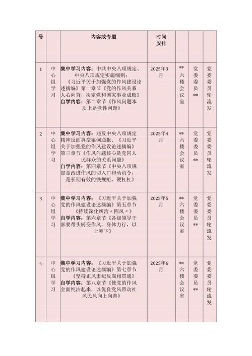 2025年深入贯彻中央八项规定精神学习教育计划表及学习计划.docx