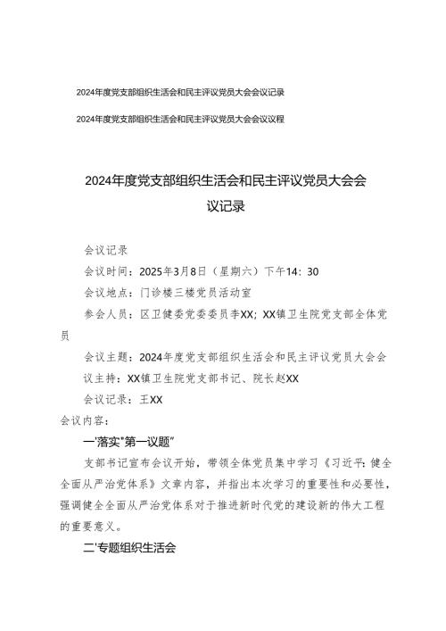2024-2025年度党支部组织生活会和民主评议党员大会会议记录、会议议程.docx