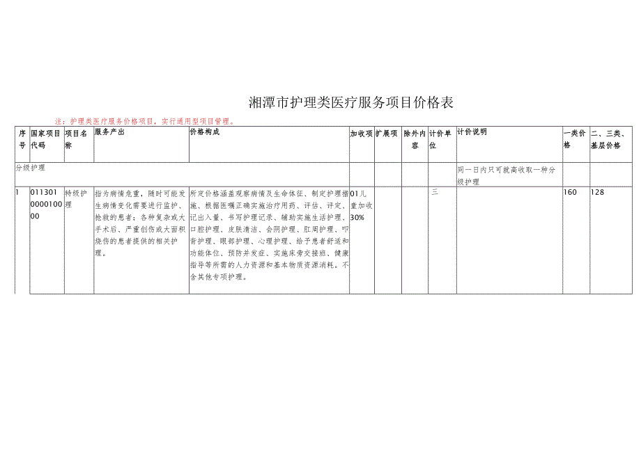 湘潭市护理类医疗服务项目价格表2025版.docx_第1页