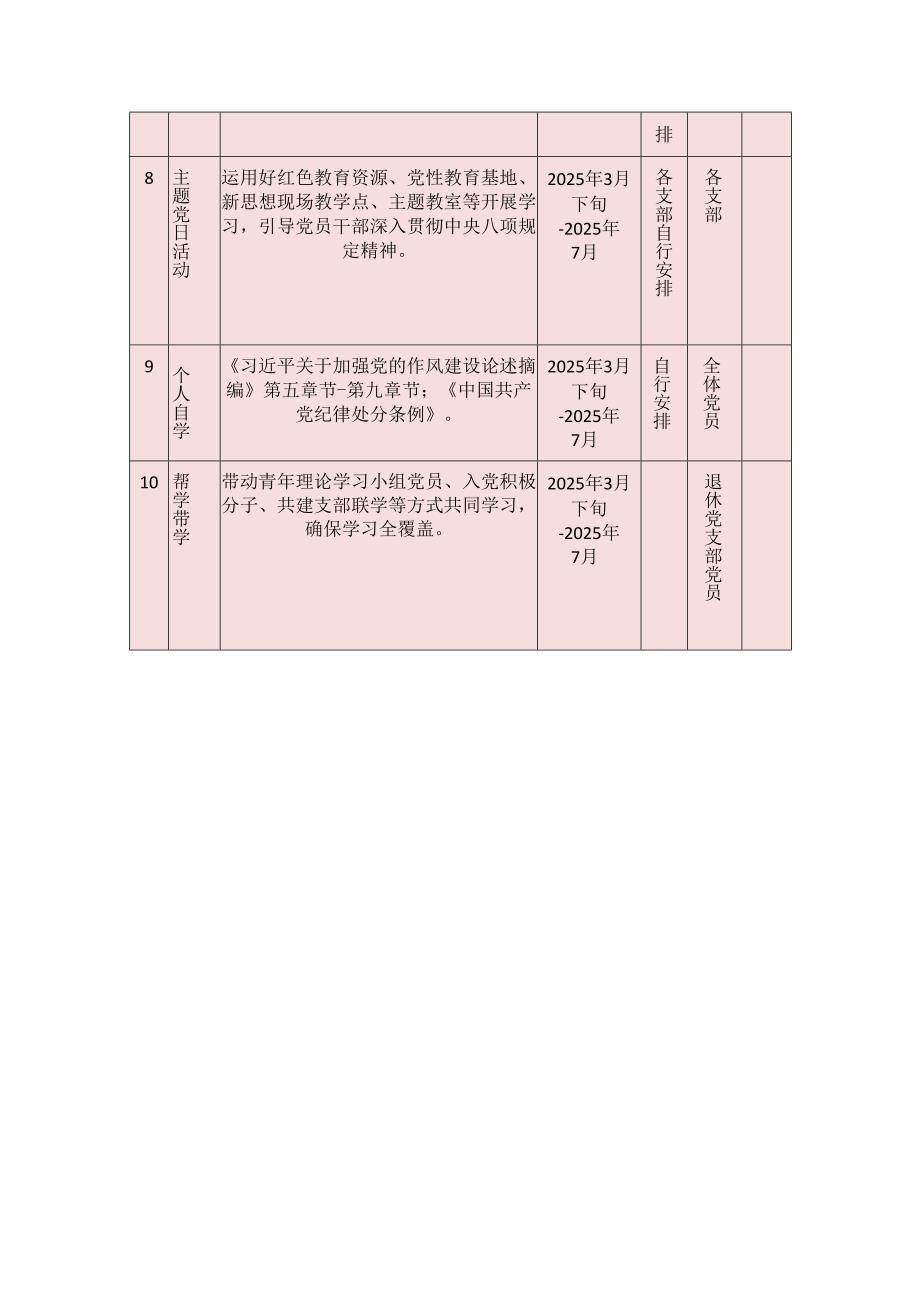 2025年深入贯彻中央八项规定精神学习教育计划表.docx_第3页