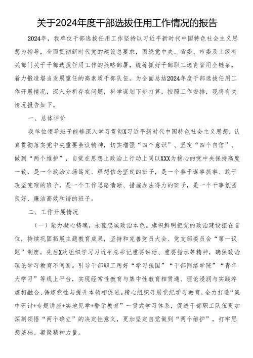 关于2024年度干部选拔任用工作情况的报告.docx