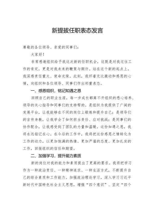 新提拔任职表态发言.docx