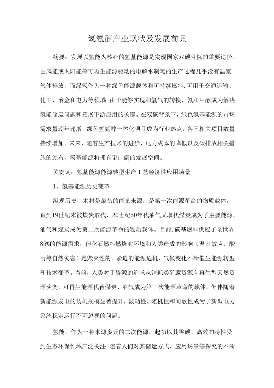 氢氨醇产业现状及发展前景.docx_第1页