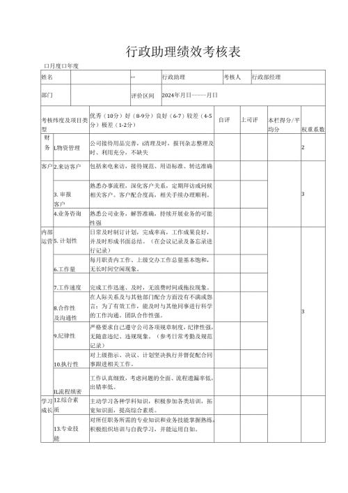 行政助理绩效考核表.docx