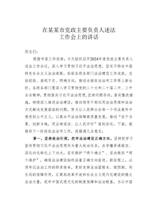 在某某市党政主要负责人述法工作会上的讲话.docx