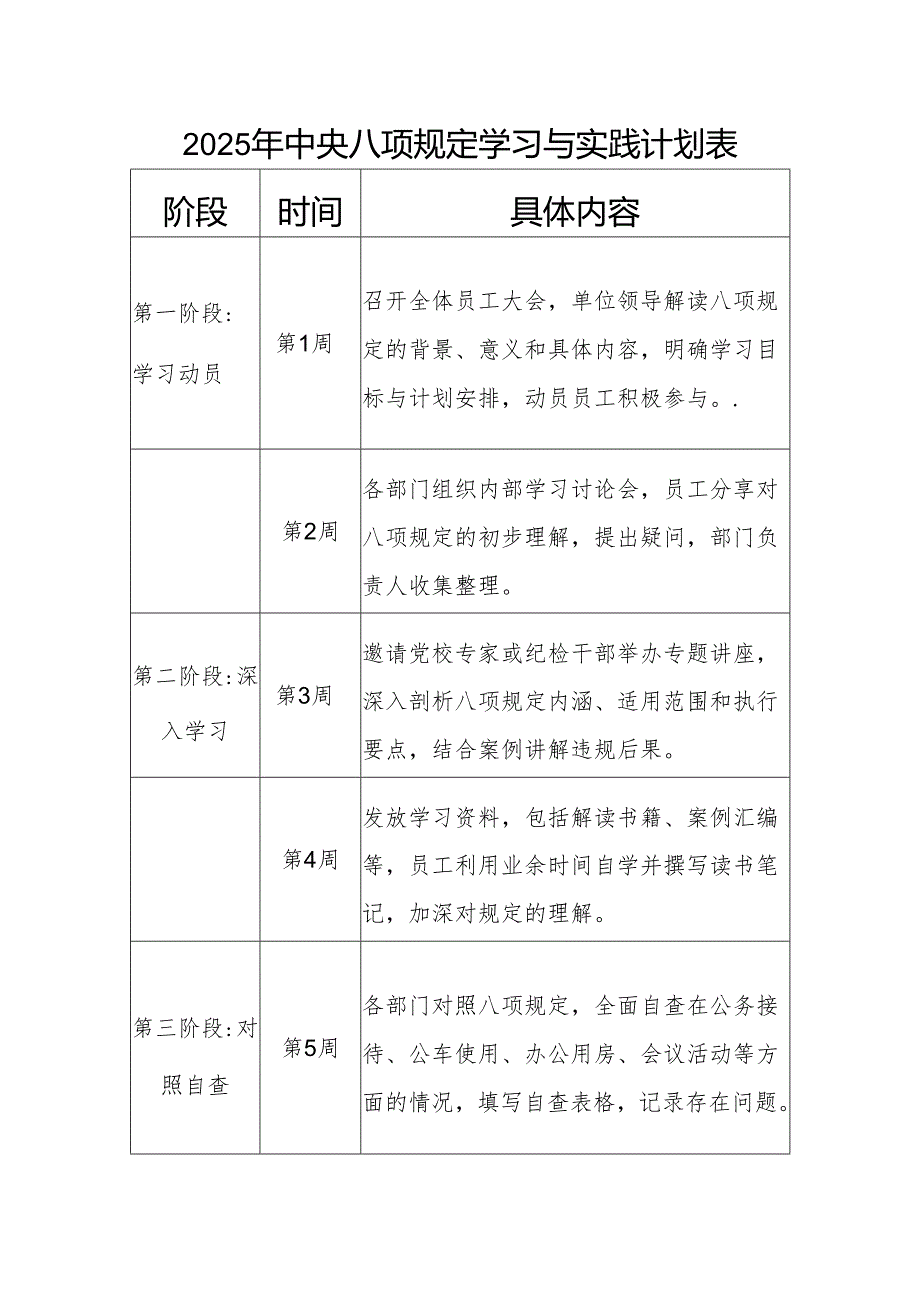 2025年中央八项规定学习与实践计划表.docx_第1页