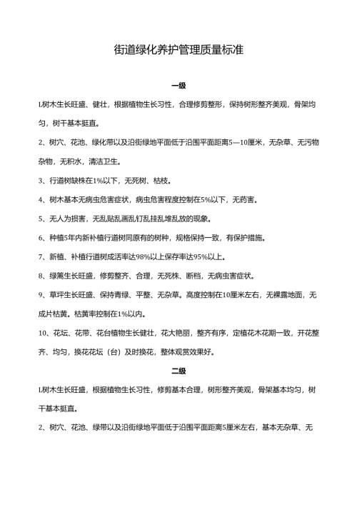 街道绿化养护管理质量标准.docx