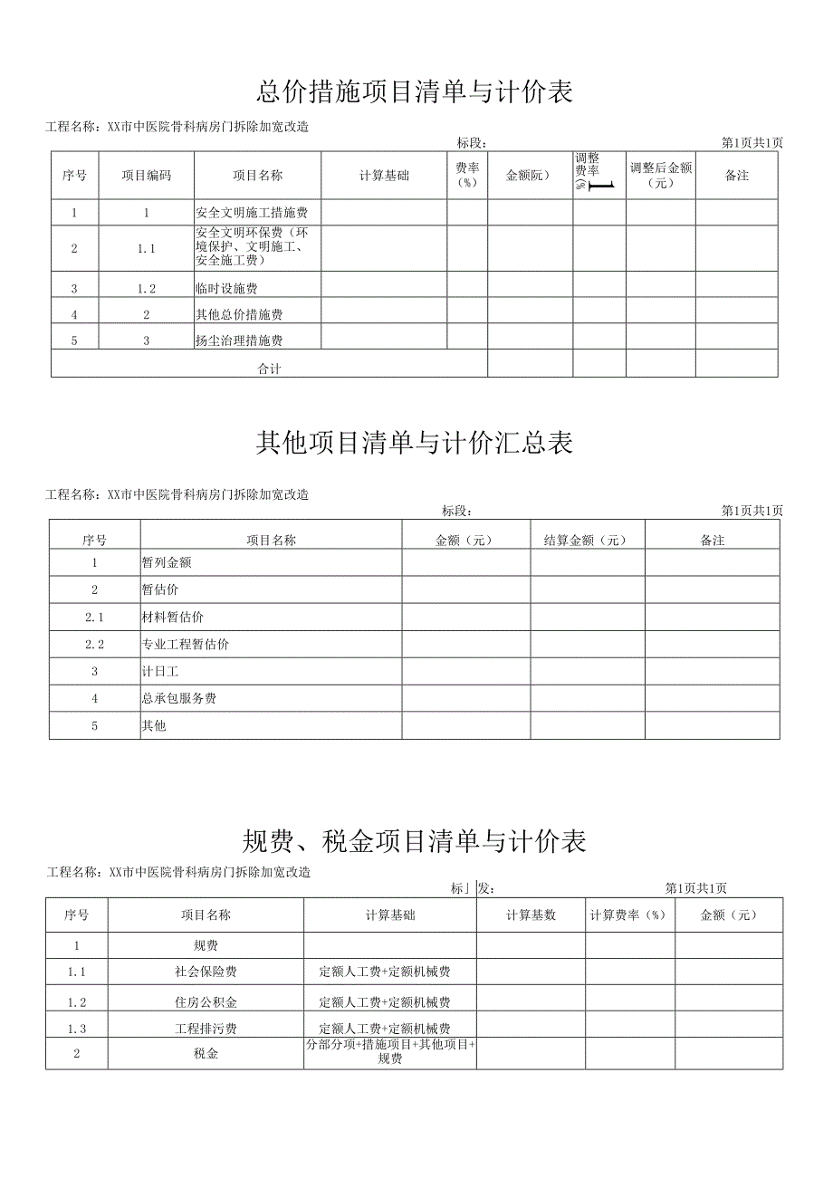 XX市中医院骨科病房门拆除加宽改造工程预算清单（2025年）.docx_第3页