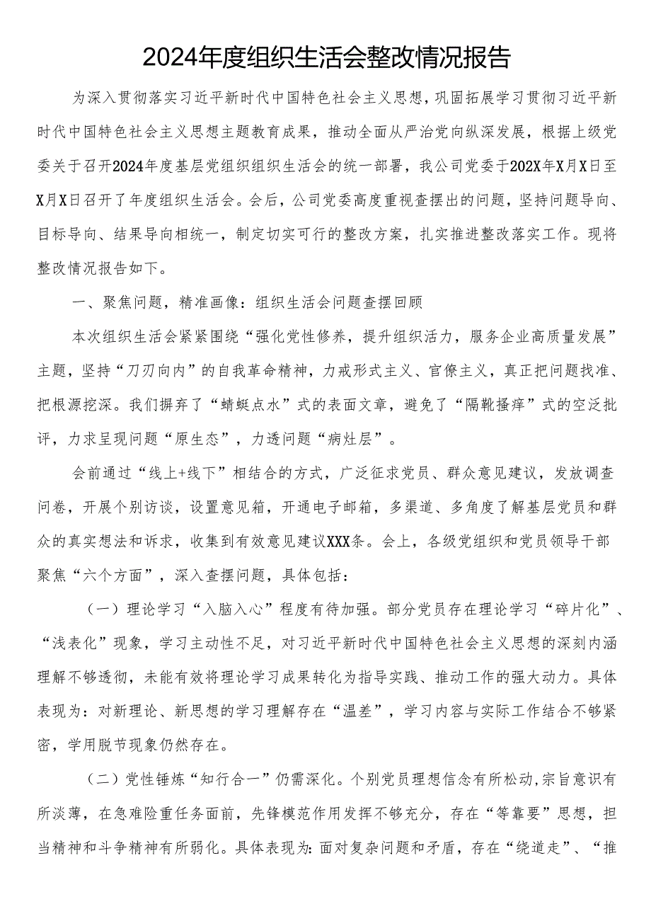 2024年度组织生活会整改情况报告.docx_第1页