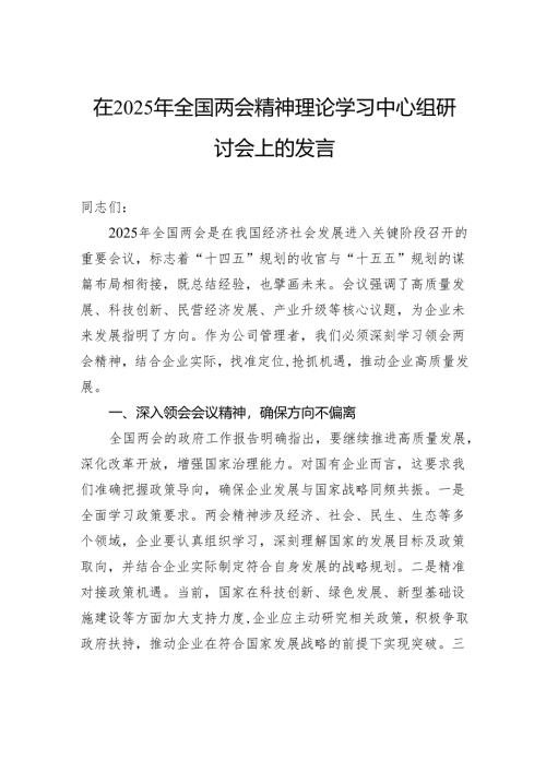 在2025年全国两会精神理论学习中心组研讨会上的发言.docx