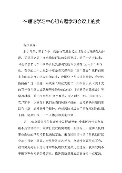 在理论学习中心组专题学习会议上的发言.docx