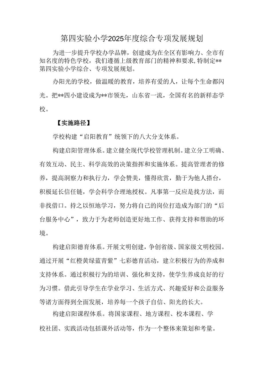 第四实验小学2025年度综合专项发展规划.docx_第1页