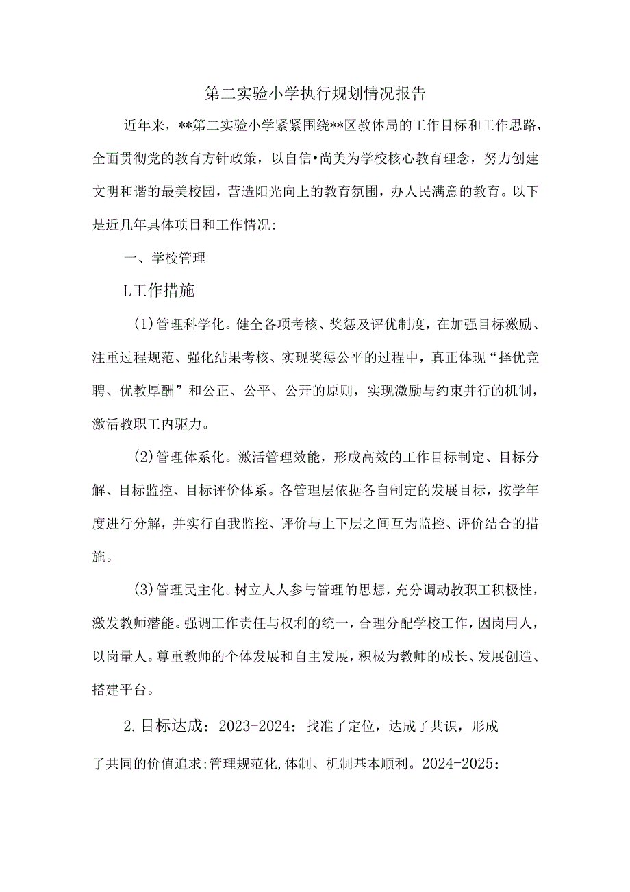 第二实验小学执行规划情况报告.docx_第1页