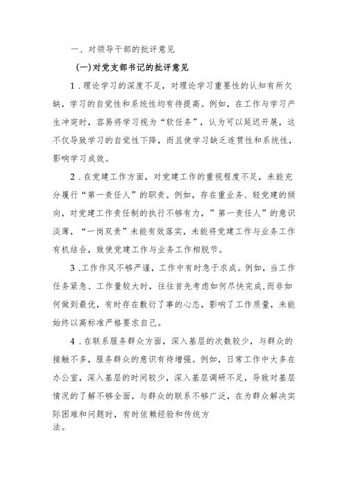 最新2024年机关党员领导干部民主生活、组织生活批评与自我批评意见word范文.docx