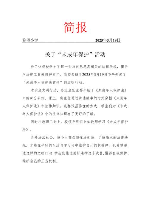 开展未成年保护工作简报.docx