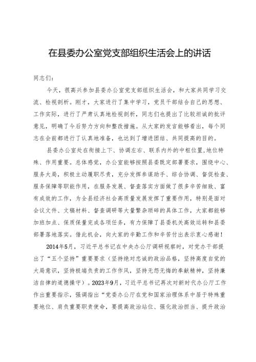在县委办公室党支部组织生活会上的讲话.docx