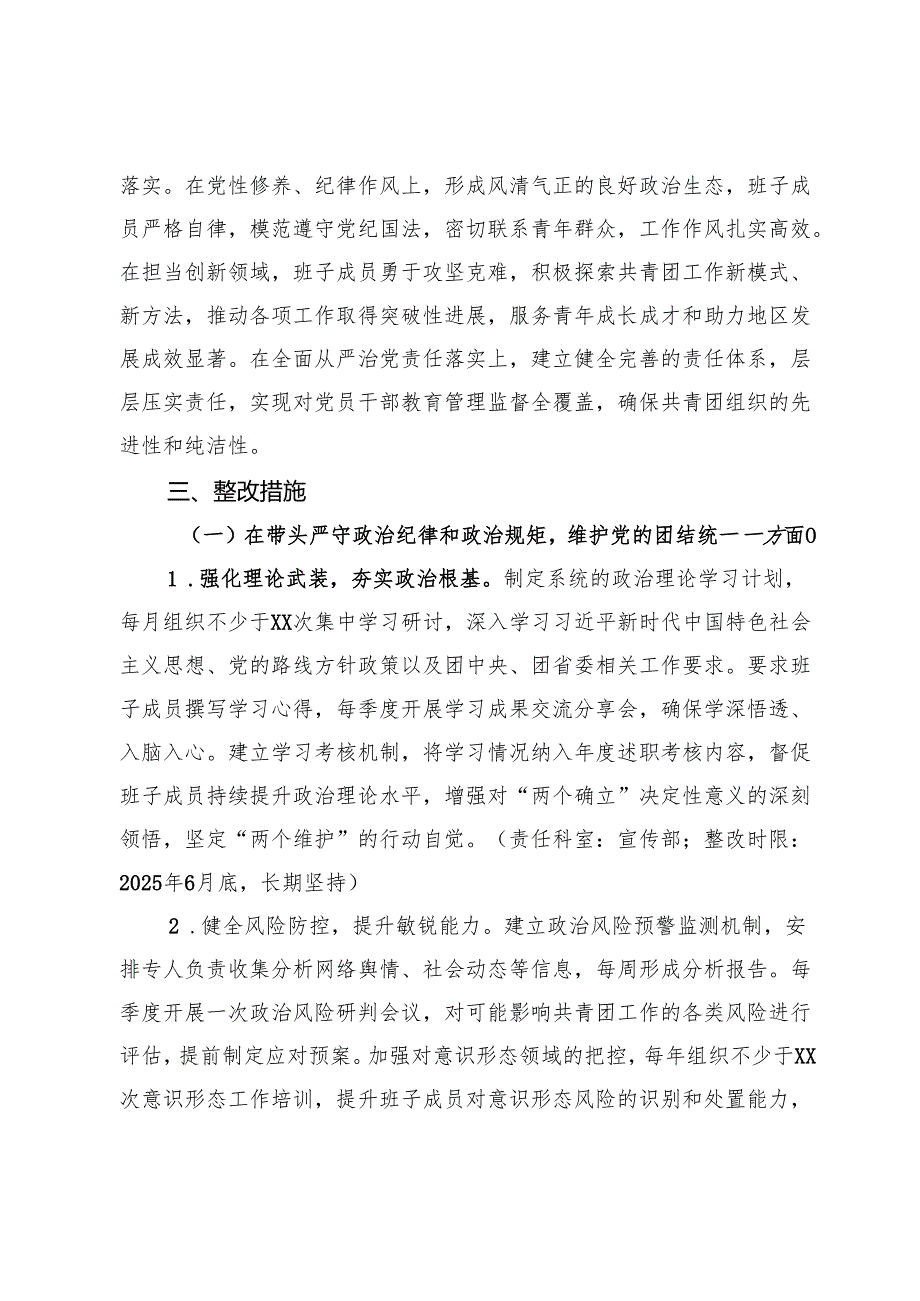共青团领导班子2024年度民主生活会查摆问题整改方案.docx_第2页