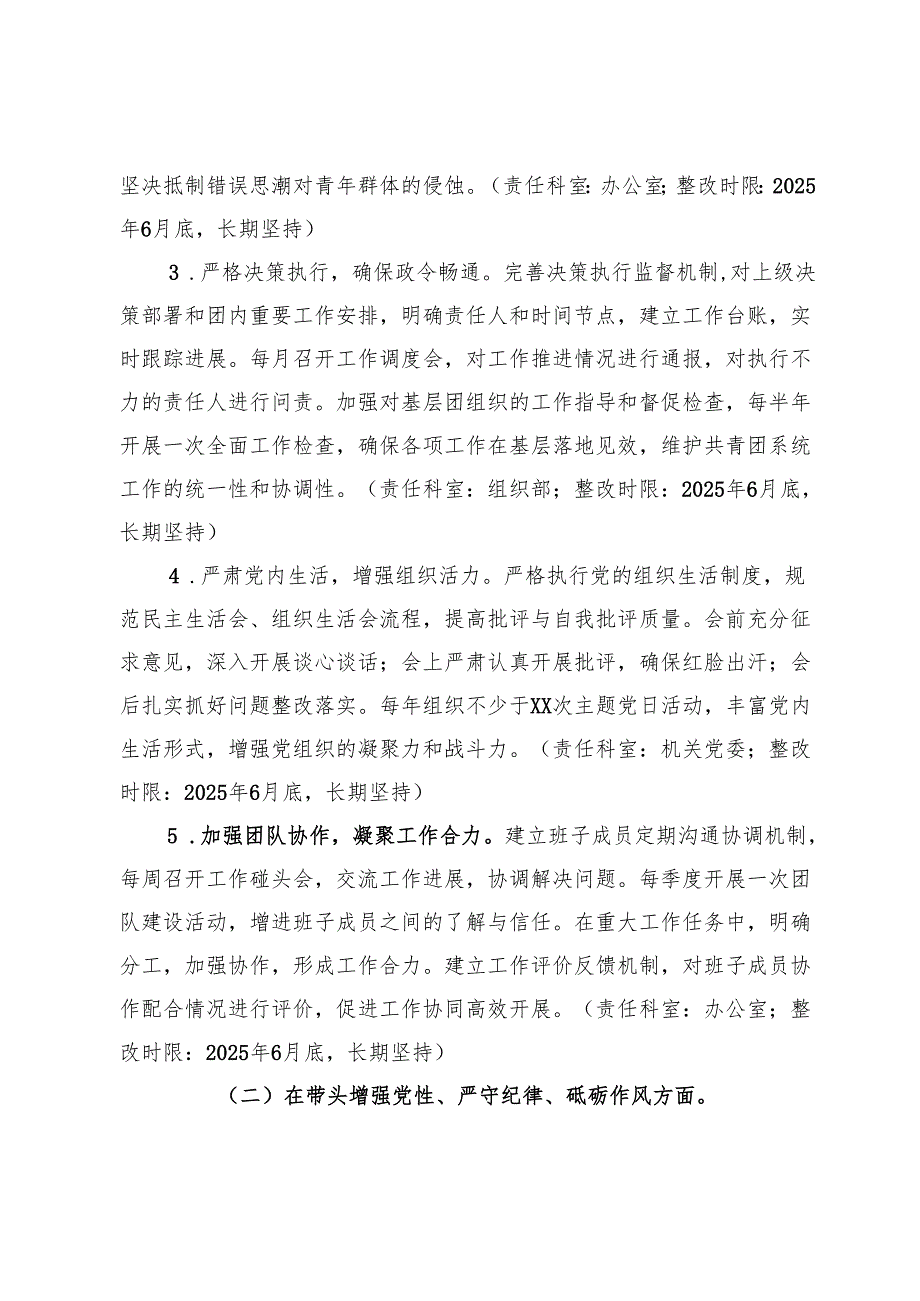 共青团领导班子2024年度民主生活会查摆问题整改方案.docx_第3页