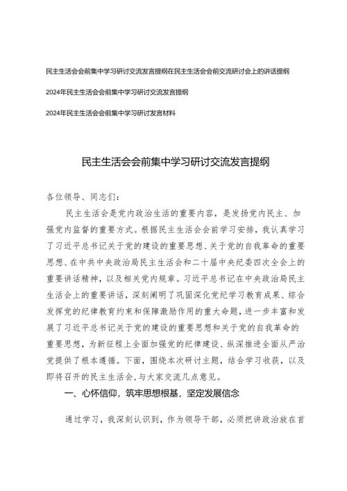 4篇 2025年民主生活会会前集中学习研讨交流发言提纲.docx