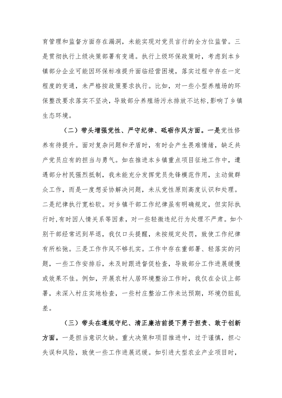 乡镇党支部书记2024年组织生活会“四个带头”对照检查材料范文.docx_第2页