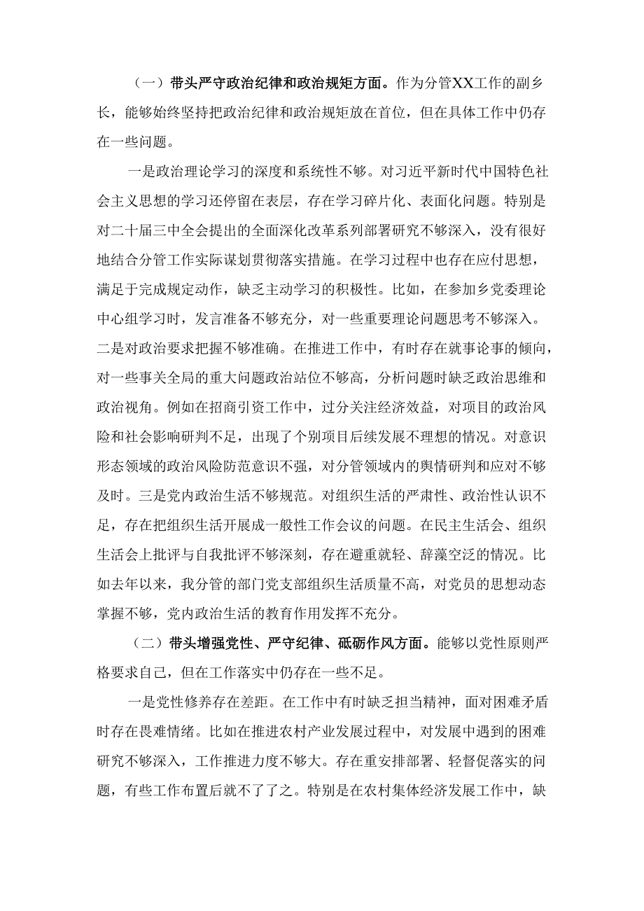 副乡镇长2024年度民主生活会个人对照检查材料 （四个带头）.docx_第2页