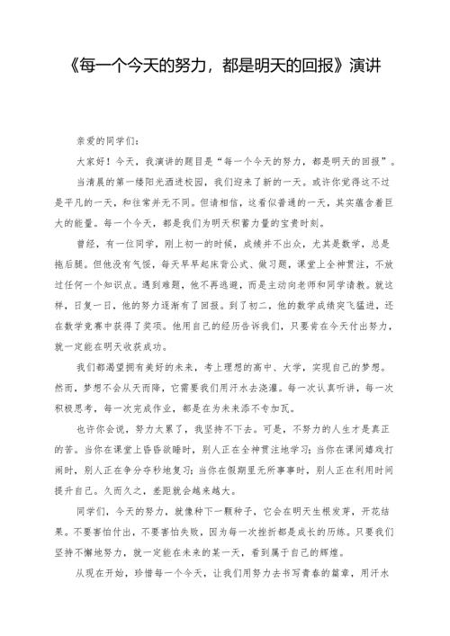 《每一个今天的努力都是明天的回报》演讲稿.docx